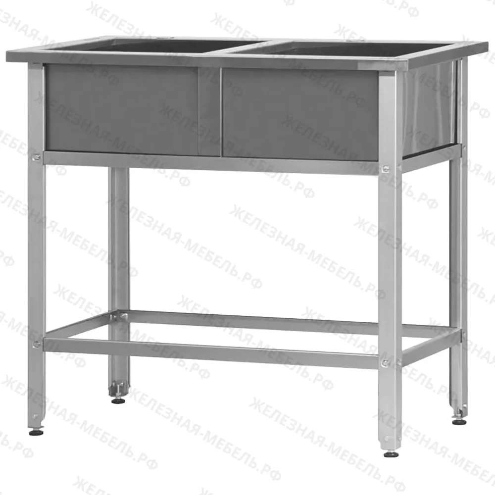 Ванна моечная ВМСн 700/2  2 м/о 600х600х350 (полка с отв., борт; ножка угл.)