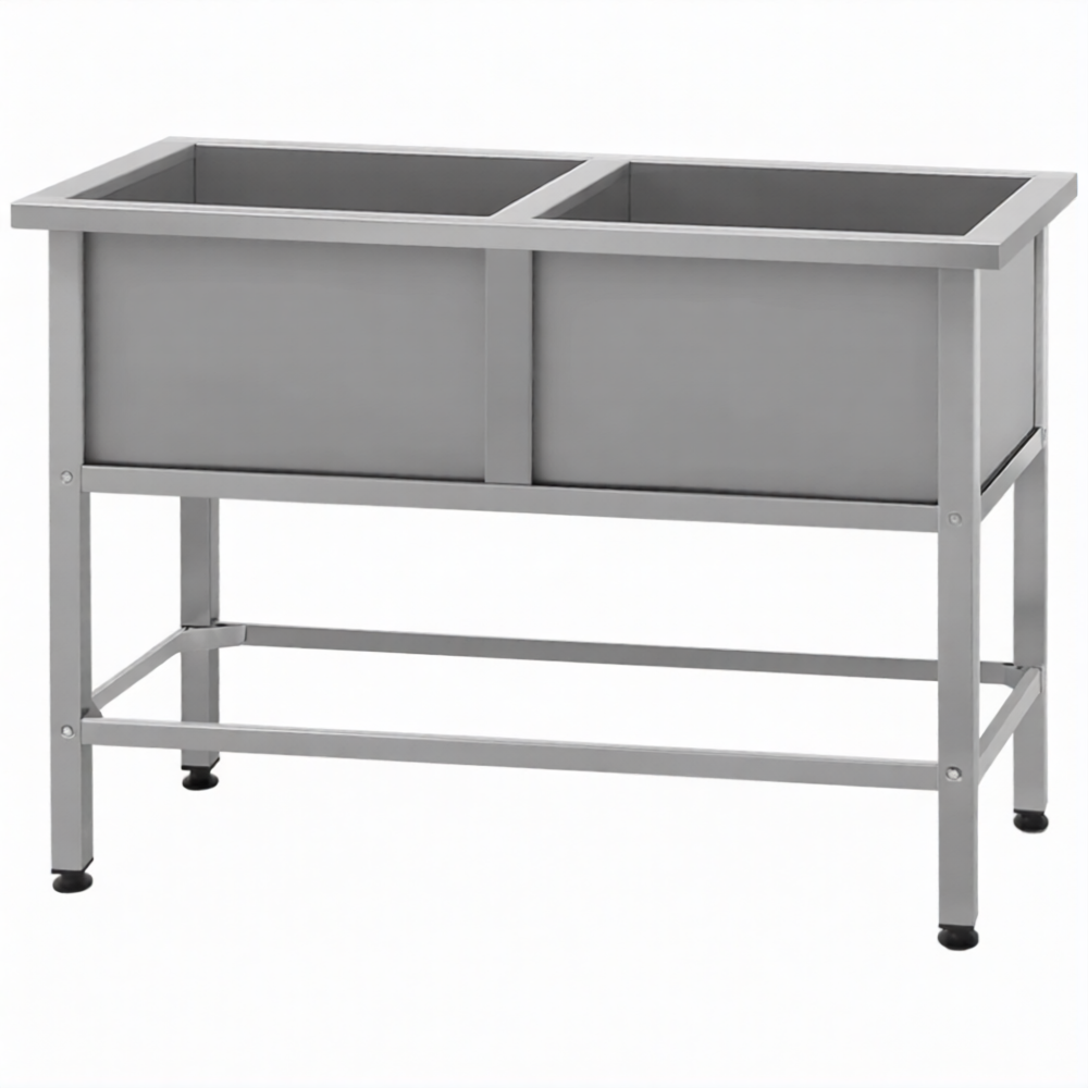 Ванна моечная ВМСн 530/2  2 м/о 430х430х300 (полка с отв. борт; ножка проф. тр. 40х40)