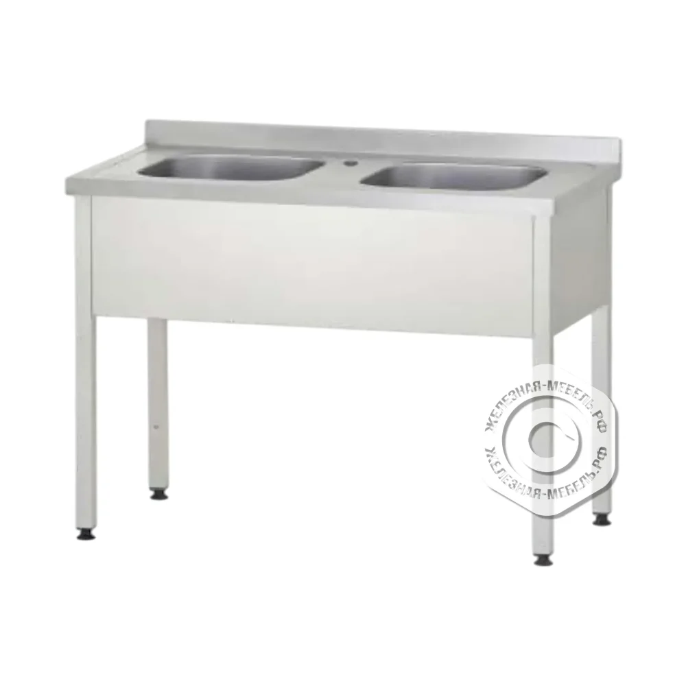 Ванна моечная ВМЦп 860х1000х700  2 м/о 250х400х500, борт, отв. д/смесит.