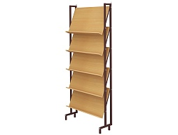 стеллаж библиотечный демонстрационный с наклонными полками (бук "Бавария", м/к коричневый, квадратная труба)