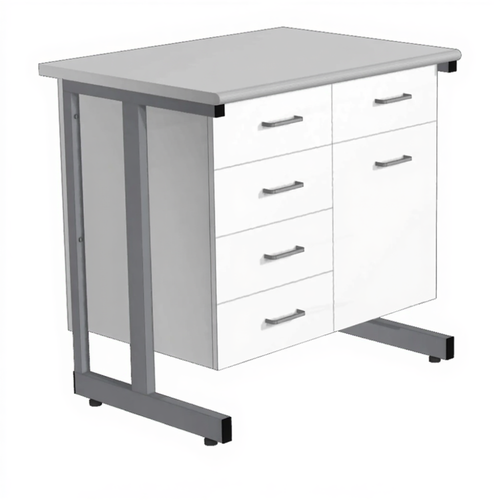Стол-тумба СЛ-211/2.4 «Премиум» (корпус ЛДСП белый, столешница постформинг серый, каркас серый)