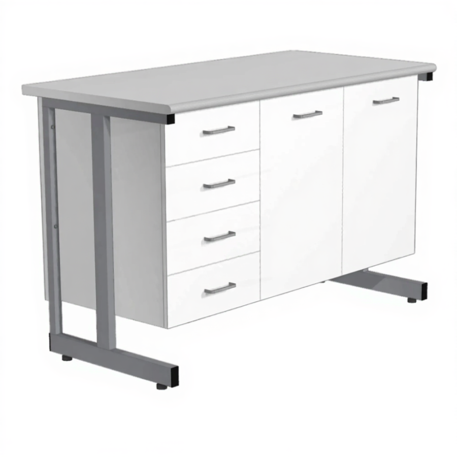 Стол-тумба СЛ-212/2.4 «Премиум» (корпус ЛДСП белый, столешница постформинг серый, каркас серый)