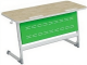 Стол 2-местный школьный 3-5 г/р "Логика" с наклоном столешницы 0-15° и перфорированным экраном (дуб "Бардолино"/зеленый, м/к белый)