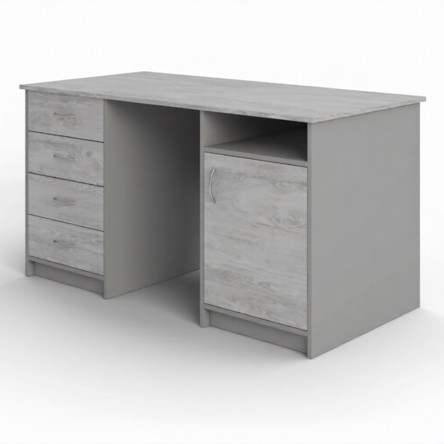 Стол рабочий СрТ-16 (1600х600х750) с двумя тумбами (корпус ЛДСП серый, столеш. ЛДСП дуб канадский)