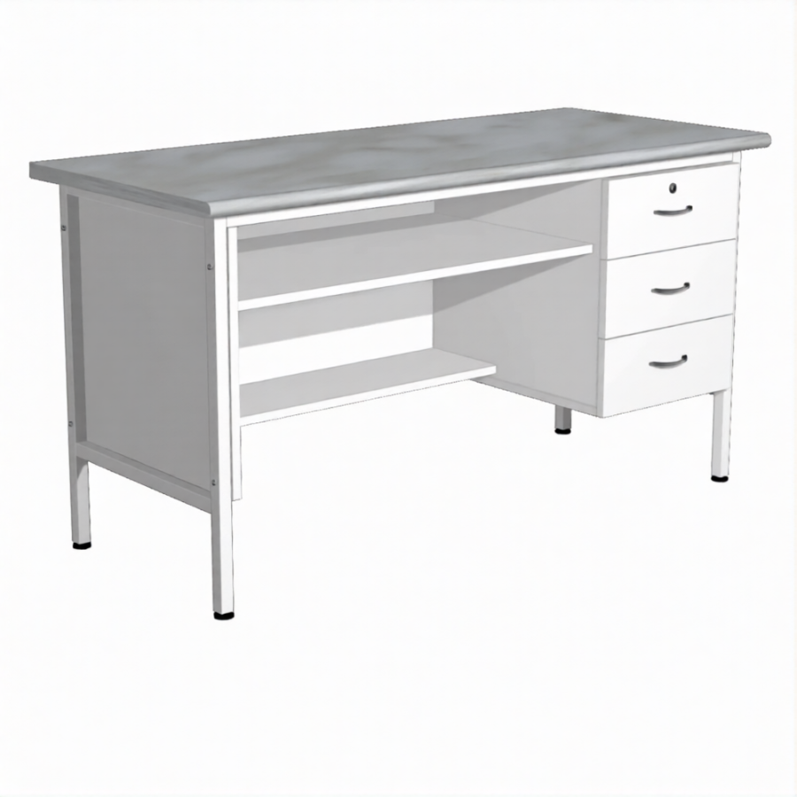Стол лабораторный СЛ-109 с тумбой (1400х600х750) (постформинг серый, каркас белый)