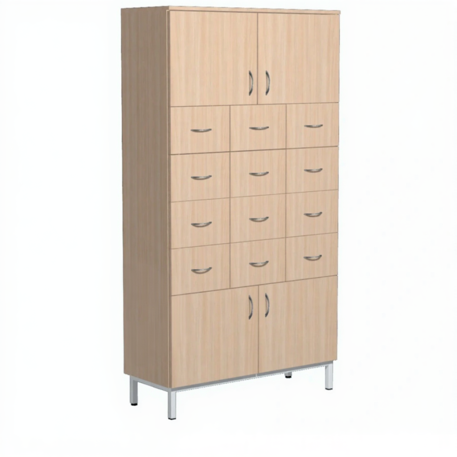 Шкаф картотечный на 12 ящиков ШК-24/1 (каркас белый, ЛДСП дуб молочный)