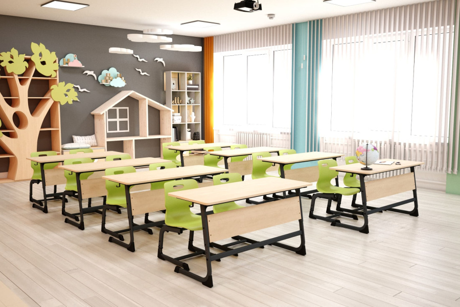 Cтол ученический берёза/антрацит  SHT-TN11/3-5